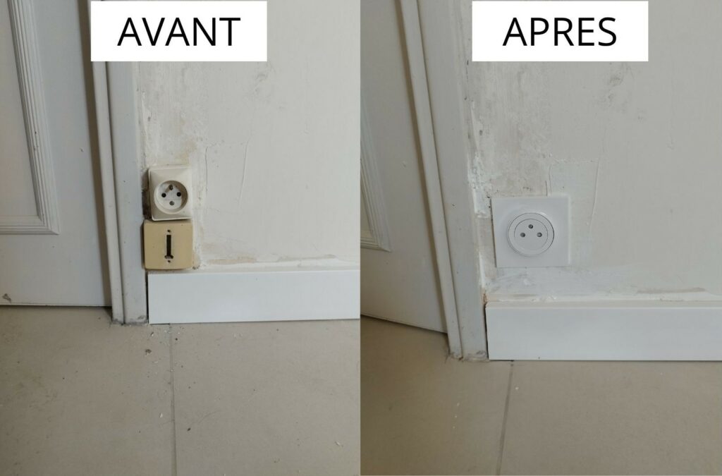 comparaison avant après d'un changement de prise en saillie pour une prise encastrée